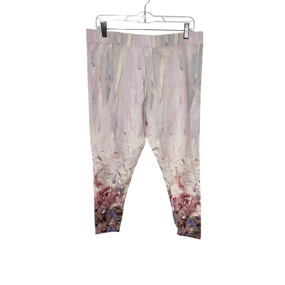 Soft Surroundings Leggings Women Large Pink Watercolor Abstract Print Stretch